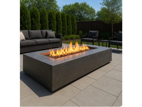 HPC Tejas 48" x 24" Rectangular Metal Fire Pit with Torpedo Burner