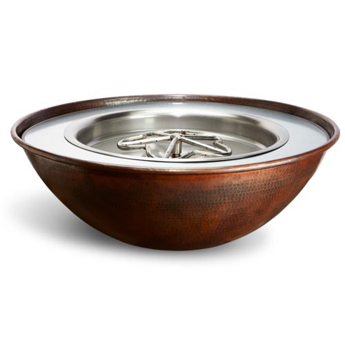 HPC Fire Tempe 31-Inch Round Hammered Copper Gas Fire Bowl
