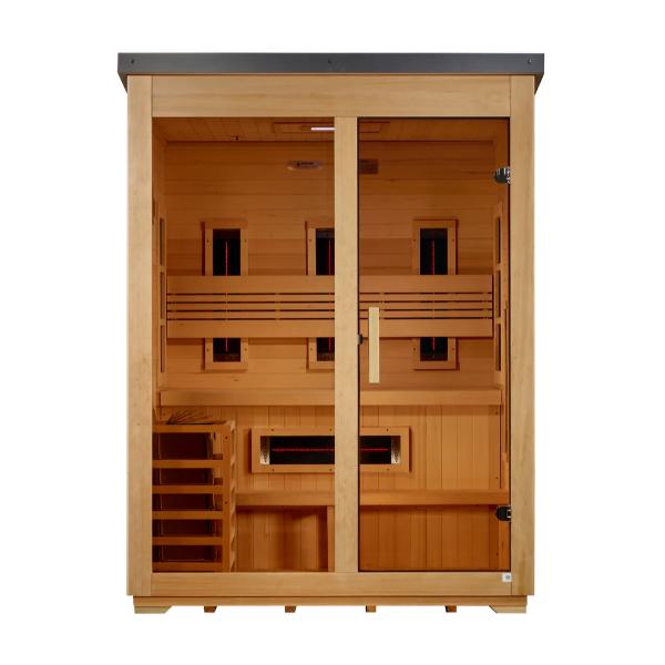 Golden Designs "Carinthia" 3 Person Hybrid (PureTech™ Full Spectrum IR or Traditional Stove) Flat Roof Outdoor Sauna (GDI-8023-01) ***New 2026 Model***