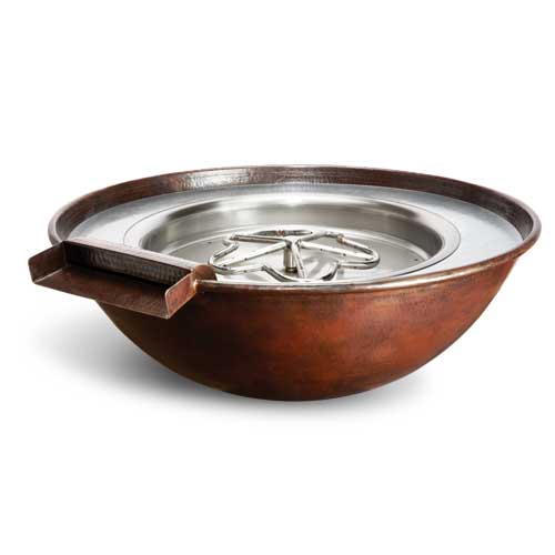HPC Fire Tempe 31-Inch Round Hammered Copper Gas Fire and Water Bowl
