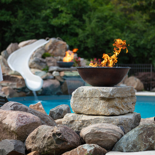 HPC Fire Tempe 31-Inch Round Hammered Copper Gas Fire and Water Bowl