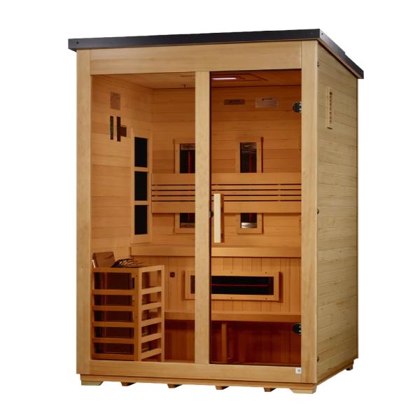Golden Designs "Carinthia" 3 Person Hybrid (PureTech™ Full Spectrum IR or Traditional Stove) Flat Roof Outdoor Sauna (GDI-8023-01) ***New 2026 Model***