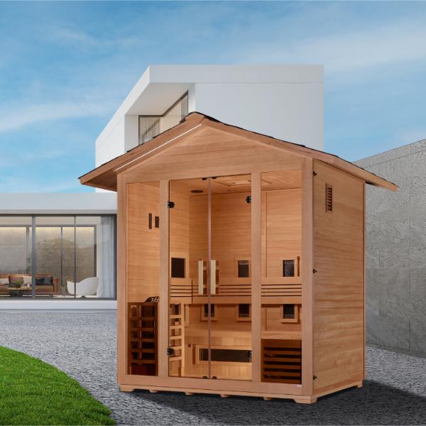 Golden Designs "Gargellen" 5 Person Hybrid (PureTech™ Full Spectrum IR or Traditional Stove) Outdoor Sauna (GDI-8125-01)