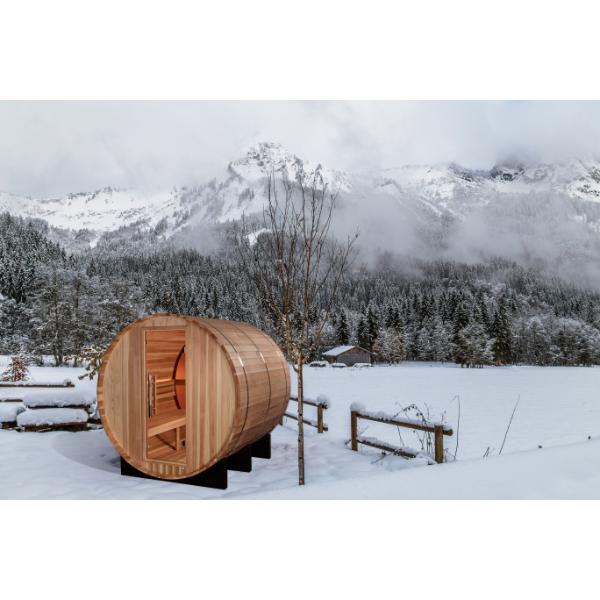 Golden Designs "Zurich" 4 Person Barrel with Bronze Privacy View Traditional Sauna