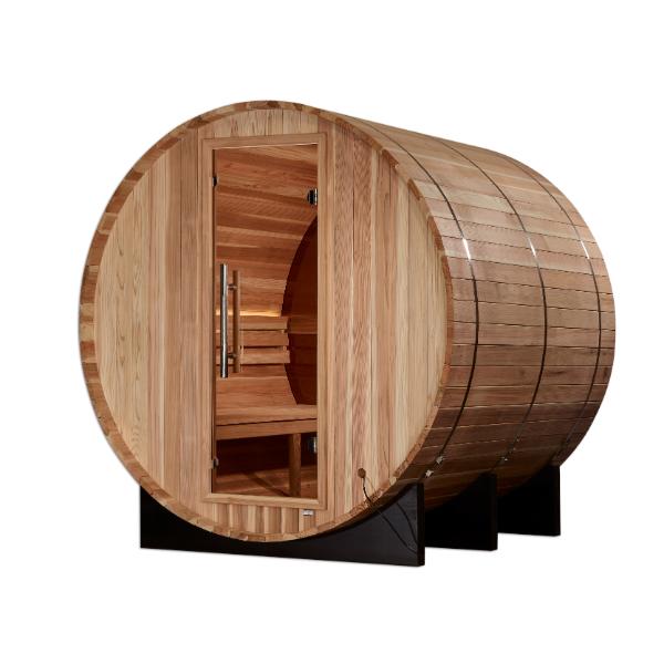 Golden Designs "Zurich" 4 Person Barrel with Bronze Privacy View Traditional Sauna