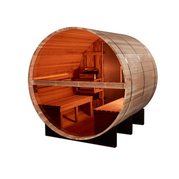 Golden Designs "Zurich" 4 Person Barrel with Bronze Privacy View Traditional Sauna