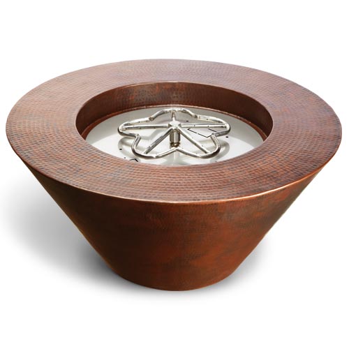 HPC Fire Mesa 32-Inch Round Hammered Copper Gas Fire Bowl