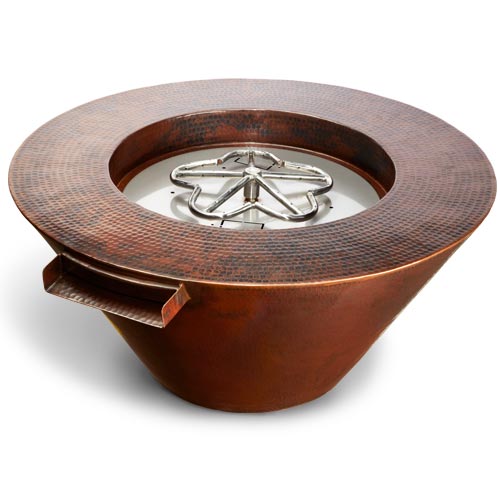 HPC Fire Mesa 32-Inch Round Hammered Copper Gas Fire and Water Bowl