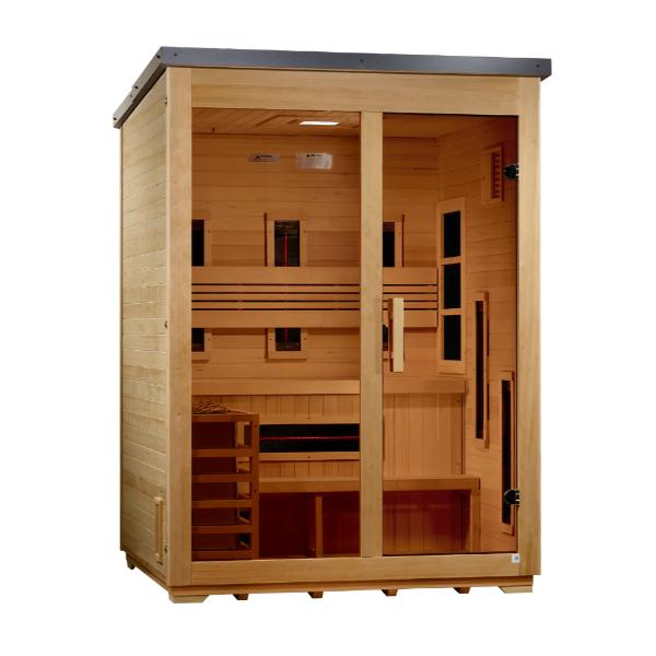 Golden Designs "Carinthia" 3 Person Hybrid (PureTech™ Full Spectrum IR or Traditional Stove) Flat Roof Outdoor Sauna (GDI-8023-01) ***New 2026 Model***
