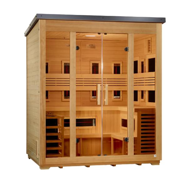 Golden Designs "Gargellen" 5 Person Hybrid (PureTech™ Full Spectrum IR or Traditional Stove) Flat Roof Outdoor Sauna (GDI-8025-01) ***New 2026 Model***