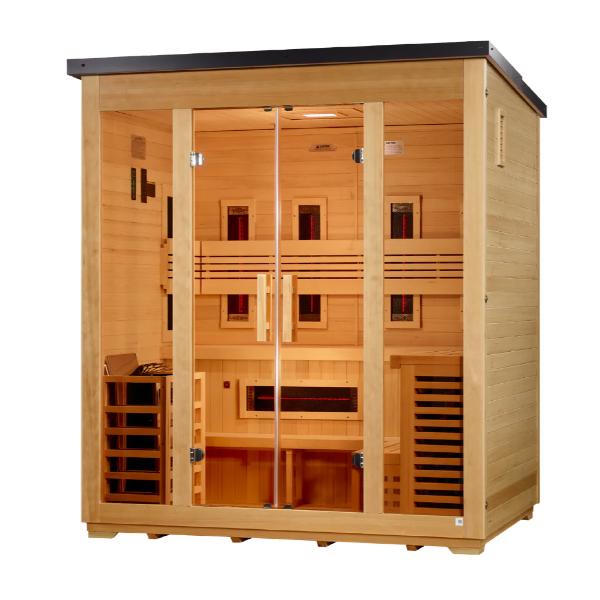Golden Designs "Gargellen" 5 Person Hybrid (PureTech™ Full Spectrum IR or Traditional Stove) Flat Roof Outdoor Sauna (GDI-8025-01) ***New 2026 Model***