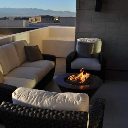 HPC Fire Mesa 32-Inch Round Hammered Copper Gas Fire Bowl