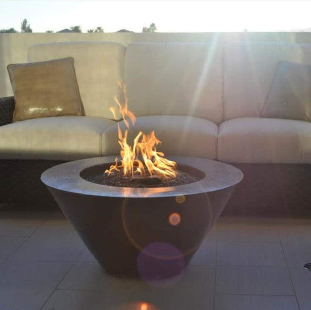 HPC Fire Mesa 32-Inch Round Hammered Copper Gas Fire and Water Bowl