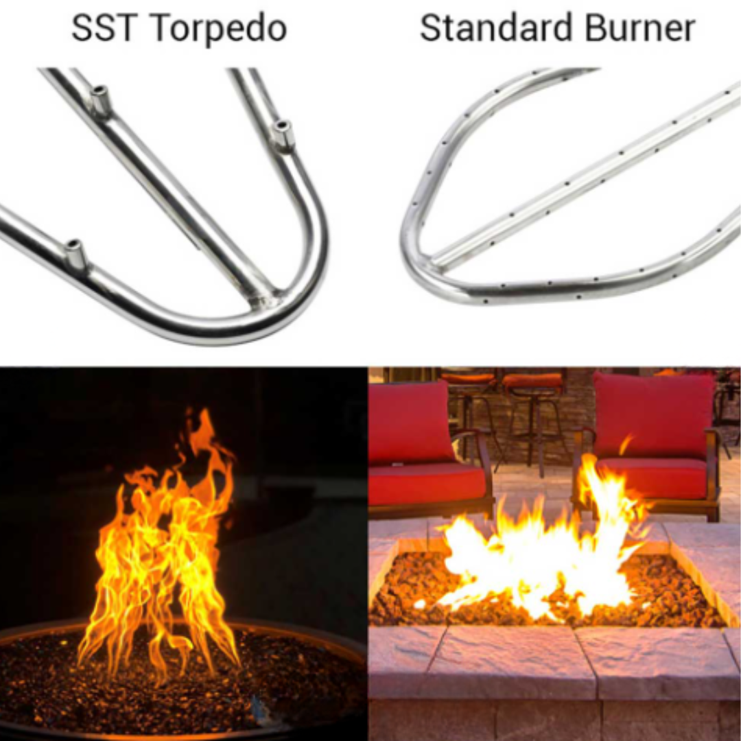 HPC Fire Mesa 32-Inch Round Hammered Copper Gas Fire and Water Bowl