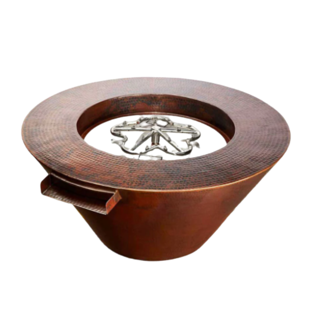 HPC Fire Mesa 32-Inch Round Hammered Copper Gas Fire and Water Bowl